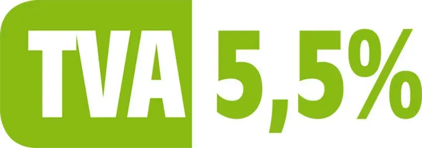 Un panneau vert qui dit TVA 5% sur fond blanc.